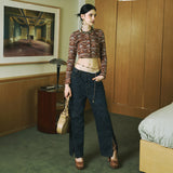 SETSETSET WAVE JACQUARD KNIT CARDIGAN BROWN