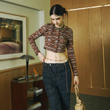 SETSETSET WAVE JACQUARD KNIT CARDIGAN BROWN