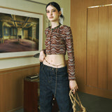 SETSETSET WAVE JACQUARD KNIT CARDIGAN BROWN