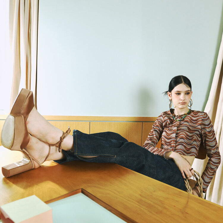 SETSETSET WAVE JACQUARD KNIT CARDIGAN BROWN