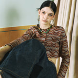 SETSETSET WAVE JACQUARD KNIT CARDIGAN BROWN