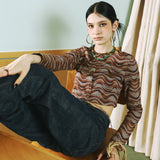 SETSETSET WAVE JACQUARD KNIT CARDIGAN BROWN