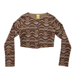 SETSETSET WAVE JACQUARD KNIT CARDIGAN BROWN