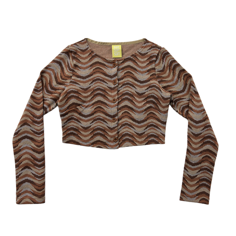 SETSETSET WAVE JACQUARD KNIT CARDIGAN BROWN