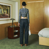 SETSETSET WAVE JACQUARD KNIT CARDIGAN BLUE