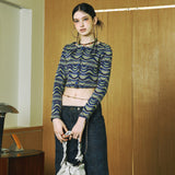 SETSETSET WAVE JACQUARD KNIT CARDIGAN BLUE