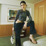 SETSETSET WAVE JACQUARD KNIT CARDIGAN BLUE