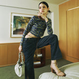 SETSETSET WAVE JACQUARD KNIT CARDIGAN BLUE
