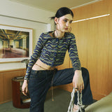 SETSETSET WAVE JACQUARD KNIT CARDIGAN BLUE