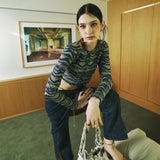SETSETSET WAVE JACQUARD KNIT CARDIGAN BLUE