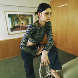 SETSETSET WAVE JACQUARD KNIT CARDIGAN BLUE