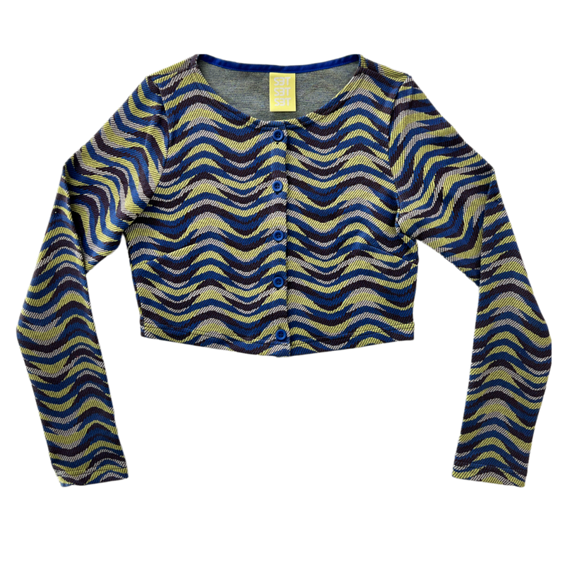 SETSETSET WAVE JACQUARD KNIT CARDIGAN BLUE
