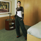 SETSETSET SIGNATURE CROSSOVER COLOR BLOCK CROP CARDIGAN BROWN
