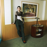 SETSETSET SIGNATURE CROSSOVER COLOR BLOCK CROP CARDIGAN BROWN