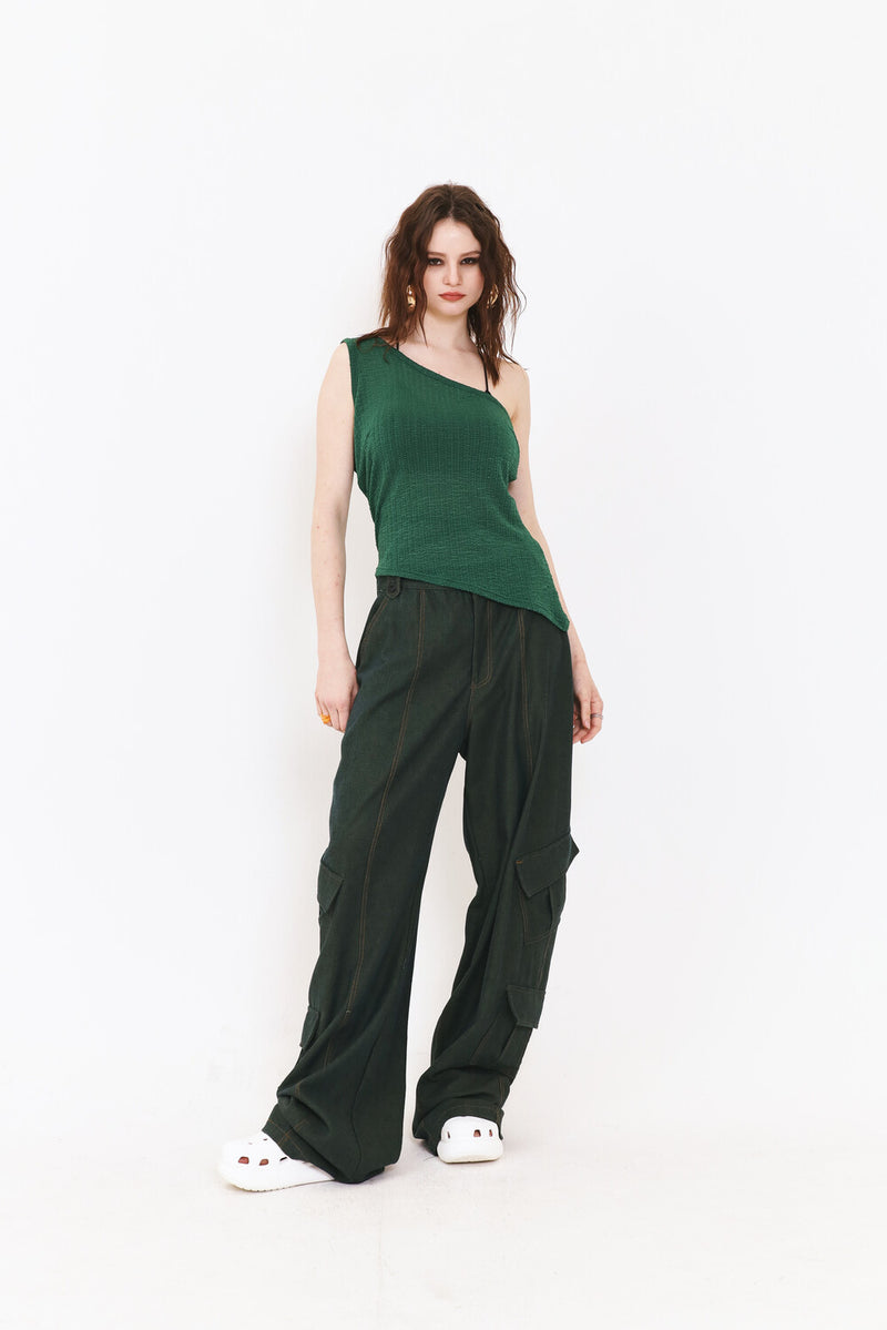 SETSETSET ASYMMETRIC KNIT TOP GREEN