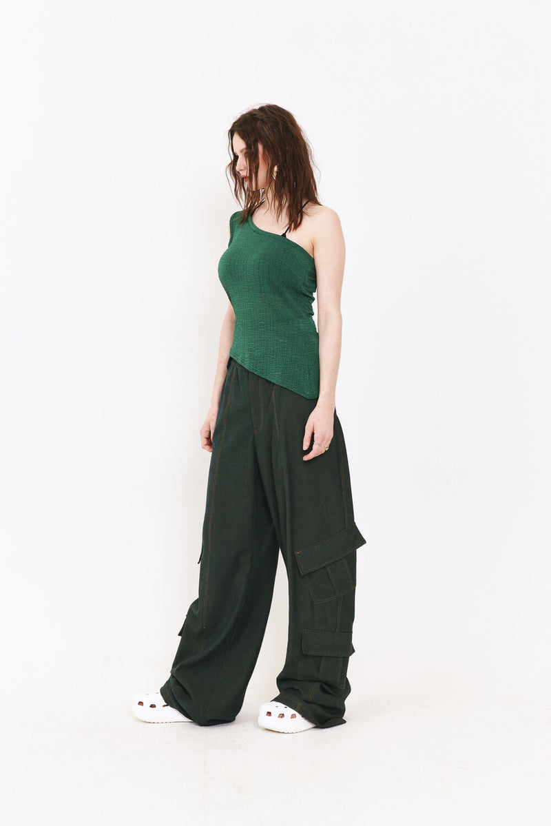 SETSETSET ASYMMETRIC KNIT TOP GREEN