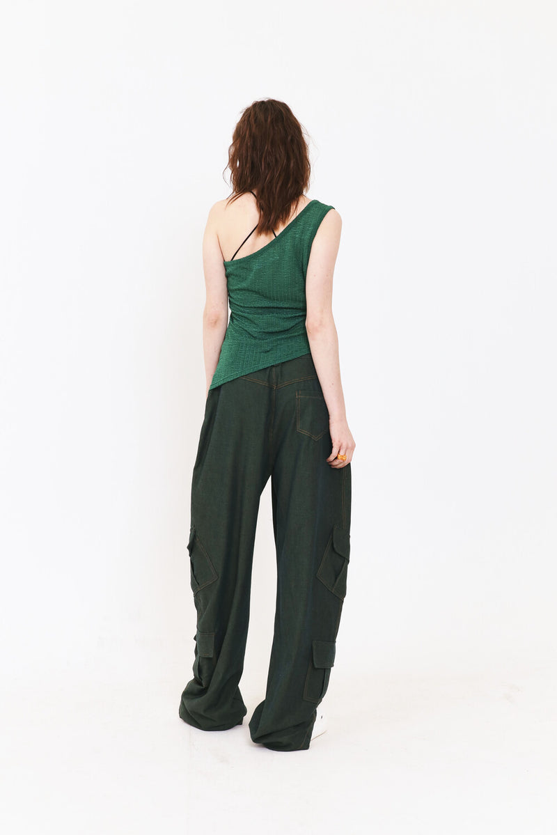 SETSETSET ASYMMETRIC KNIT TOP GREEN