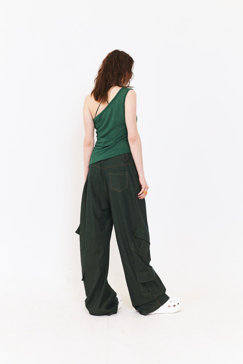 SETSETSET ASYMMETRIC KNIT TOP GREEN