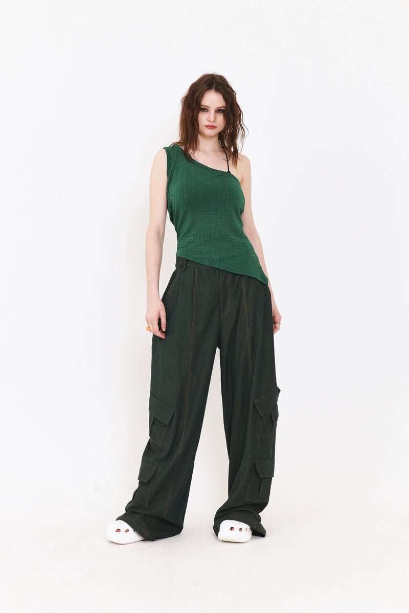 SETSETSET ASYMMETRIC KNIT TOP GREEN