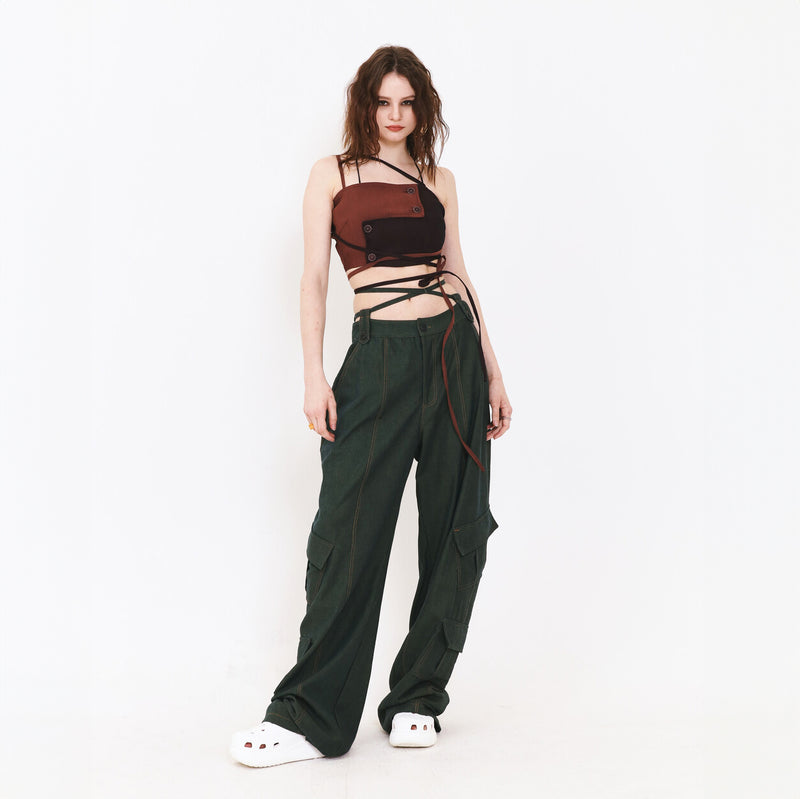 SETSETSET SUMMER COTTON CARGO PANTS GREEN