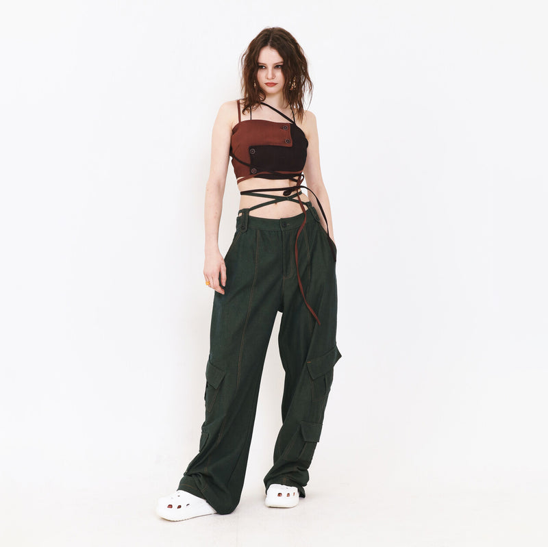 SETSETSET SUMMER COTTON CARGO PANTS GREEN