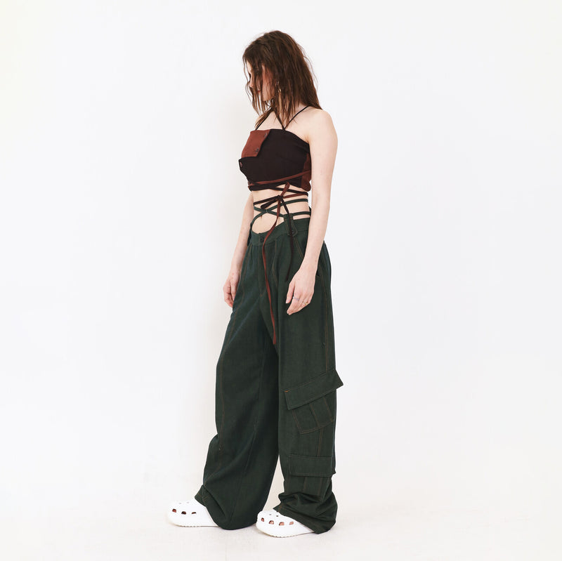 SETSETSET SUMMER COTTON CARGO PANTS GREEN