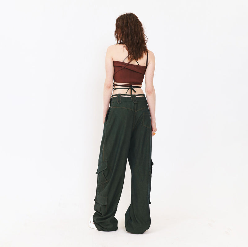 SETSETSET SUMMER COTTON CARGO PANTS GREEN