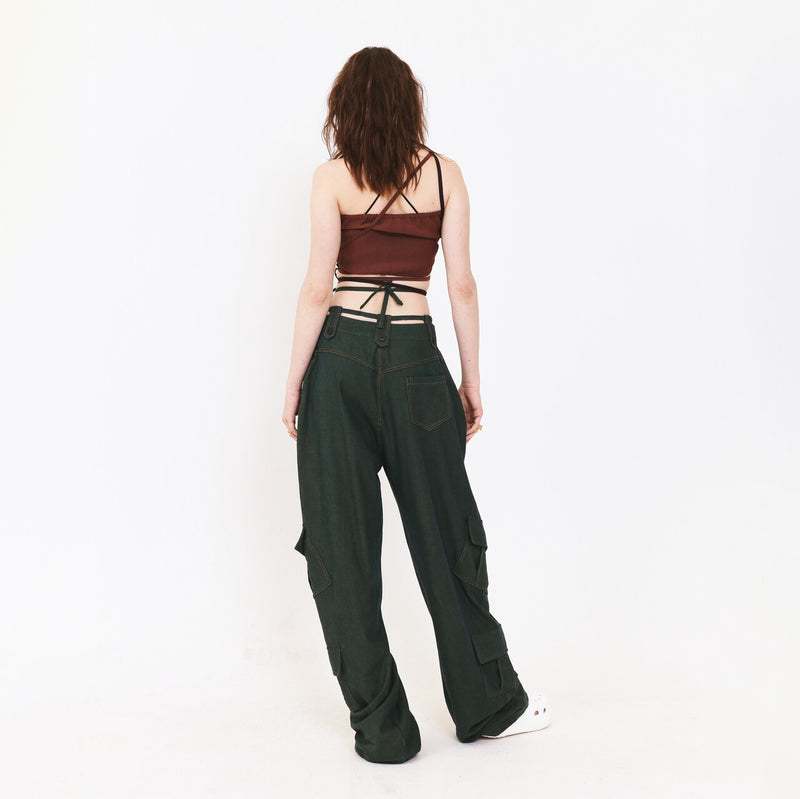 SETSETSET SUMMER COTTON CARGO PANTS GREEN