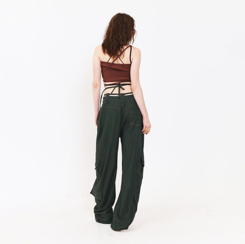 SETSETSET SUMMER COTTON CARGO PANTS GREEN