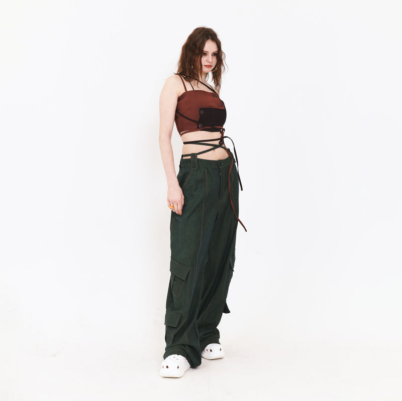 SETSETSET SUMMER COTTON CARGO PANTS GREEN