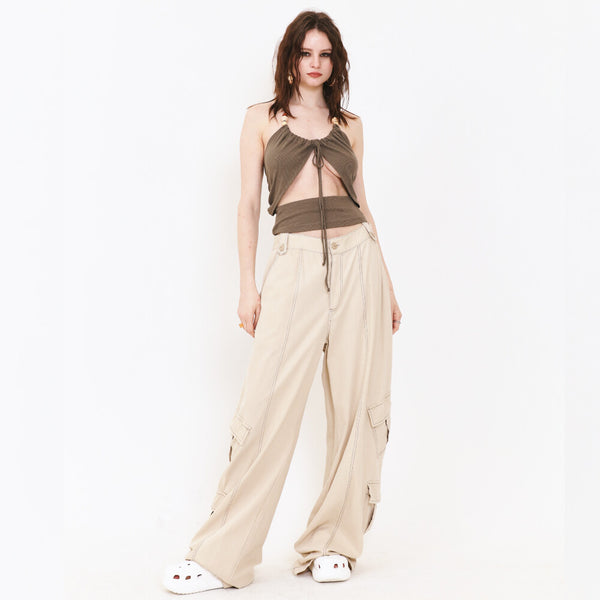 SETSETSET SUMMER COTTON CARGO PANTS BEIGE