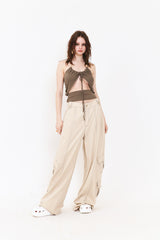 SETSETSET SUMMER COTTON CARGO PANTS BEIGE