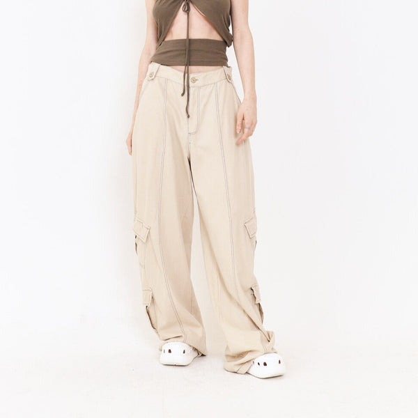 SETSETSET SUMMER COTTON CARGO PANTS BEIGE