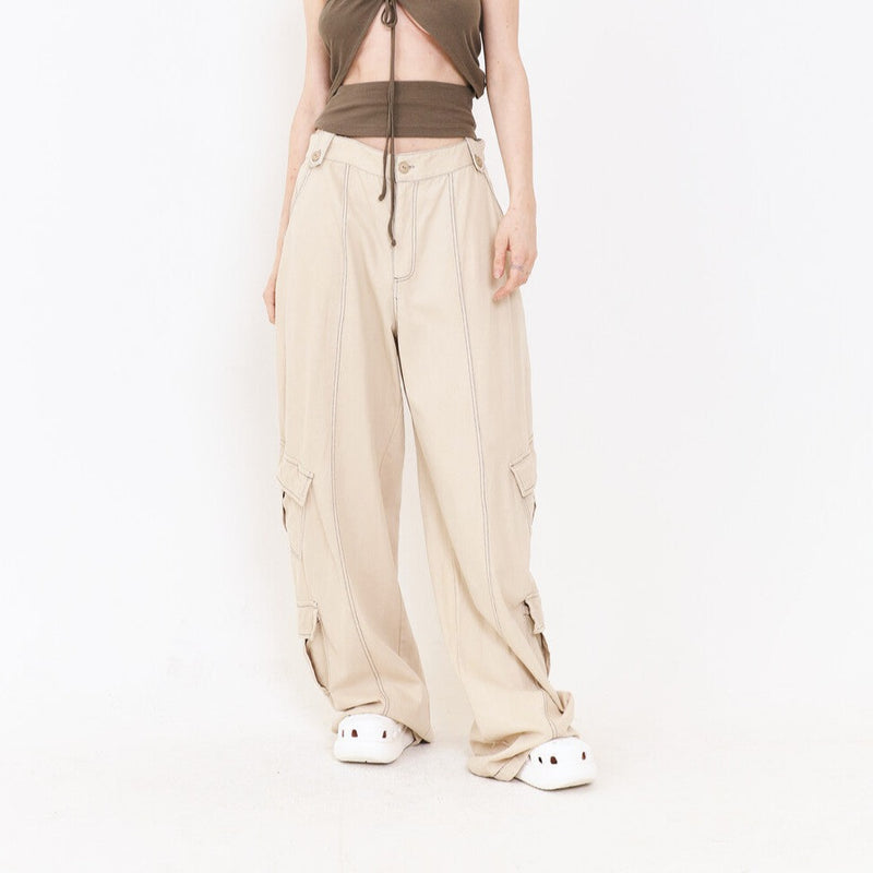 SETSETSET SUMMER COTTON CARGO PANTS BEIGE