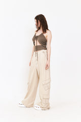 SETSETSET SUMMER COTTON CARGO PANTS BEIGE