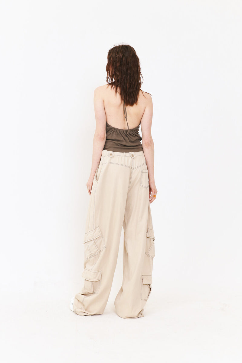 SETSETSET SUMMER COTTON CARGO PANTS BEIGE