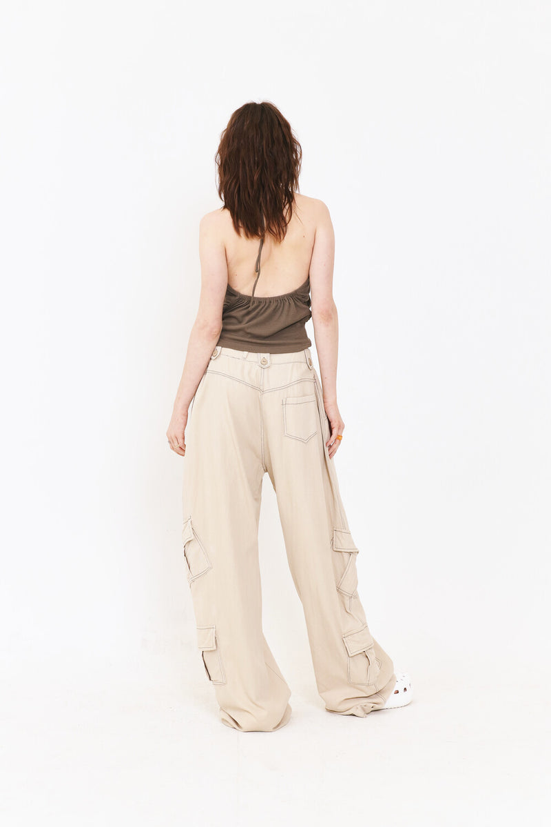SETSETSET SUMMER COTTON CARGO PANTS BEIGE
