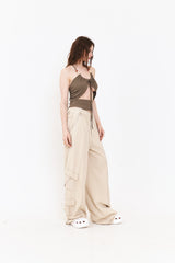 SETSETSET SUMMER COTTON CARGO PANTS BEIGE