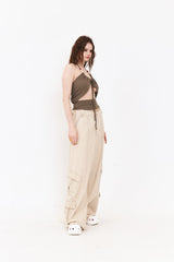 SETSETSET SUMMER COTTON CARGO PANTS BEIGE