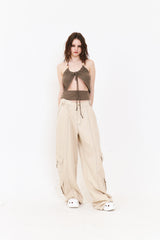 SETSETSET SUMMER COTTON CARGO PANTS BEIGE