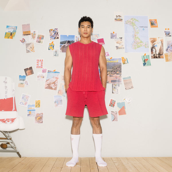 KOWLOON CITY BOY OPEN KNIT TANK FUCHSIA