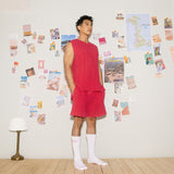 KOWLOON CITY BOY OPEN KNIT TANK FUCHSIA