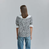 AVAVAV SHORT SLEEVE PLISSE COLLAR BLOUSE BLACK DOTS