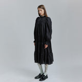 AVAVAV MIDI RUFFLE LACE COLLAR DRESS BLACK