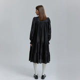 AVAVAV MIDI RUFFLE LACE COLLAR DRESS BLACK