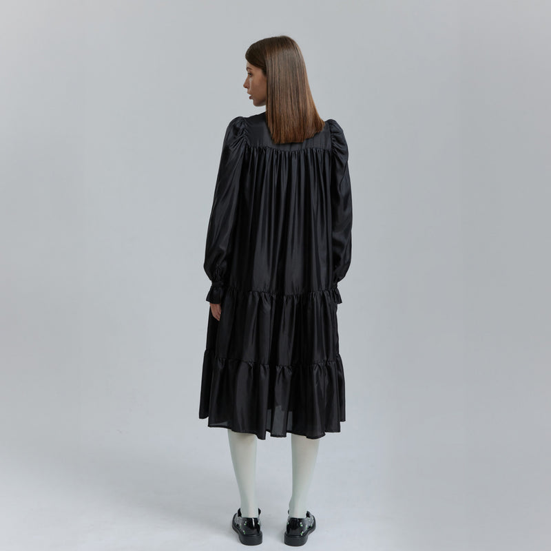 AVAVAV MIDI RUFFLE LACE COLLAR DRESS BLACK