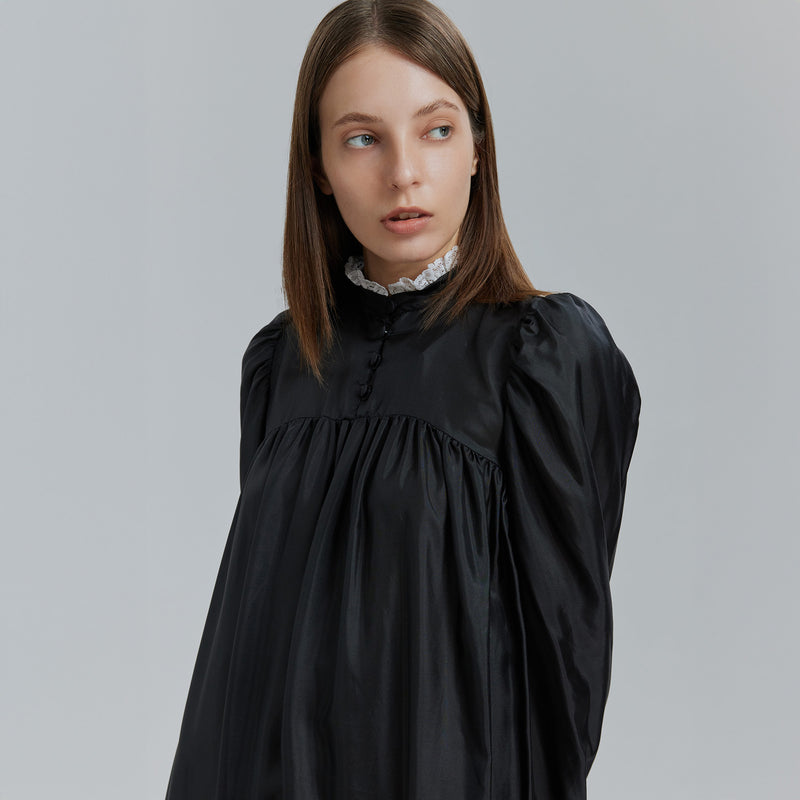 AVAVAV MIDI RUFFLE LACE COLLAR DRESS BLACK