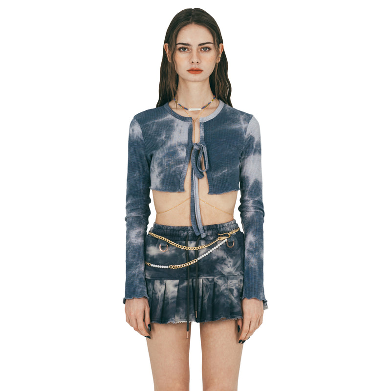 FAN YOUNG TIE DYE CROP CARDIGAN NAVY