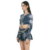 FAN YOUNG TIE DYE CROP CARDIGAN NAVY