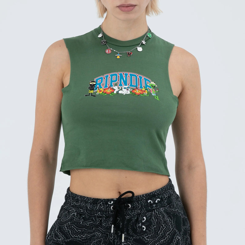 RIPNDIP SUMMER FRIENDS CROPPED TANK OLIVE